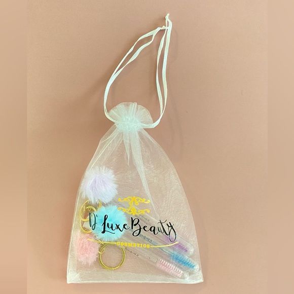 3pcs Tube Eyelash Brush/Spoolie with Furball & Gold Keychain | Mascara Wand - Picture 4 of 6